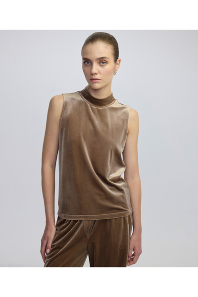 High Collar Velvet Blouse