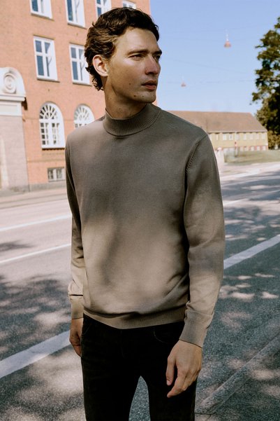 Men's Mink Cotton Standard Fit Regular Cut Half Turtleneck Knitwear Sweater