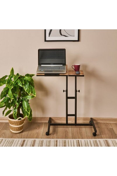 Barnes Adjustable Laptop Stand with Double Shelf - Atlantic Pine / Black - 87X45X58 cm