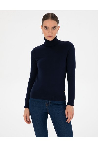 Navy Blue Slim Fit Turtleneck Basic Sweater 50315747-Vr033