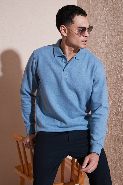Cotton Blend Regular Fit Polo Collar Sweater Men's Polo Collar Sweater 456223