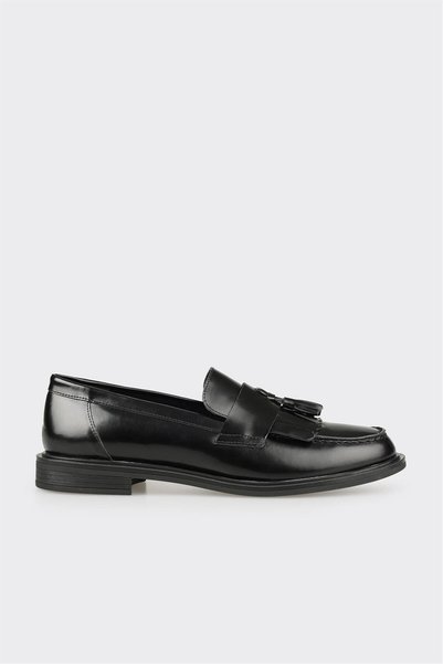 Black Leather Women's Daily Loafers
