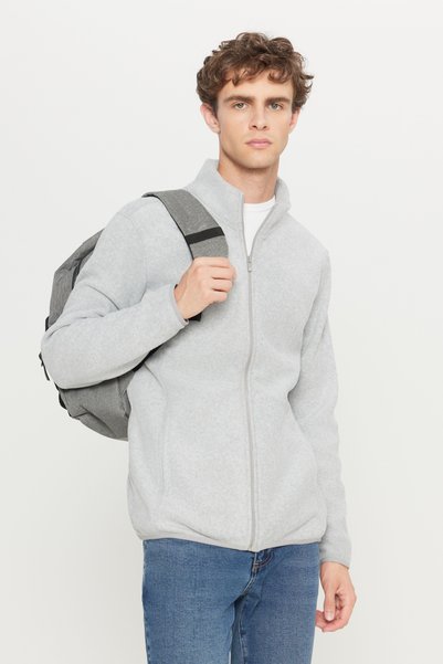 Men's Gray Anti-pilling Non-Pilling Standard Fit Normal Cut Stand Collar Sweatshirt Fleece Jacket