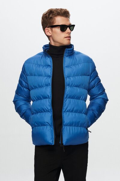 Ds Groom Slim Fit Blue Windproof Fiber Filled Inflatable Coat