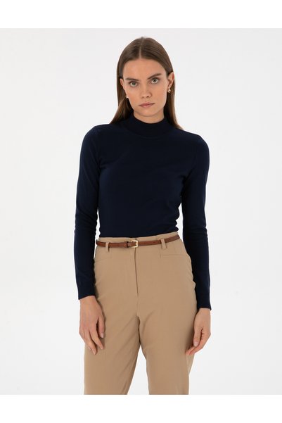 Navy Blue Slim Fit Half Turtleneck Basic Sweater 50315768-Vr033