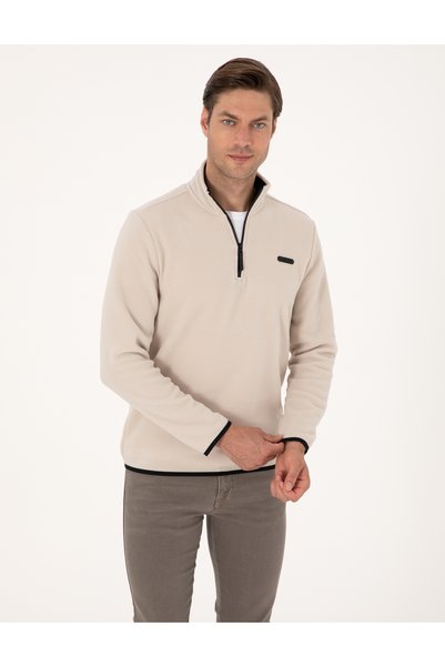 Stone Regular Fit Half Zipper Fleece Sweatshirt 50314056-Vr049