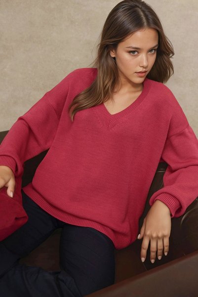 Thick Knitted V-Neck Sweater