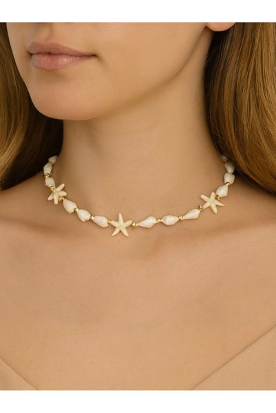 Women's Seashell Star Gold Bead Detailed Necklace