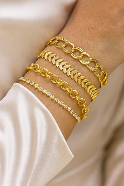 Women's Gold Fish Scale Chain Combination Bracelet Set of 4