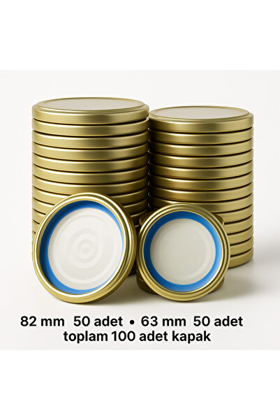 Blueseal® 50 парчиња 82 mm 50 парчиња 63 mm = 100 парчиња капаци за тегли за конзервирање без BPA/PVC. Сина заптивка