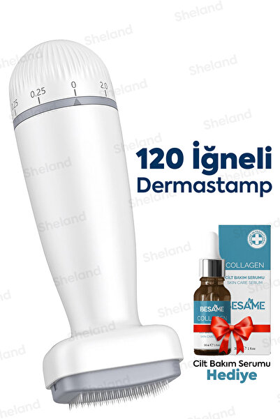 120 титаниумски игли, 30 ml колагенски серум - Dermastamp со прилагодлива должина на иглата (0.25-2.0mm)