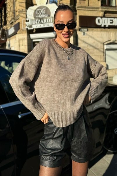 Mink Crew Neck Oversize Knitwear Sweater