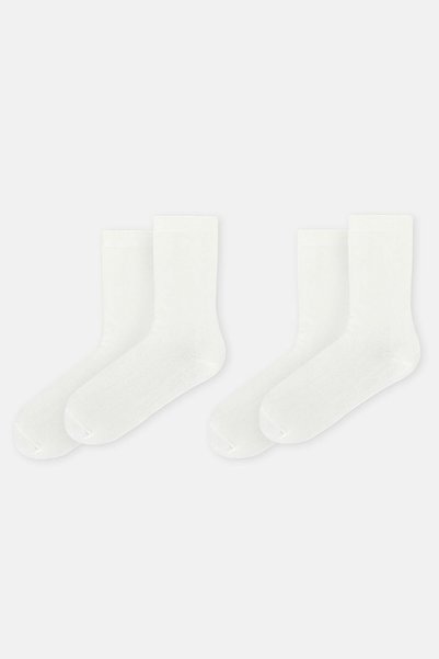 White Women's 2-Piece Basic Bamboo Socks