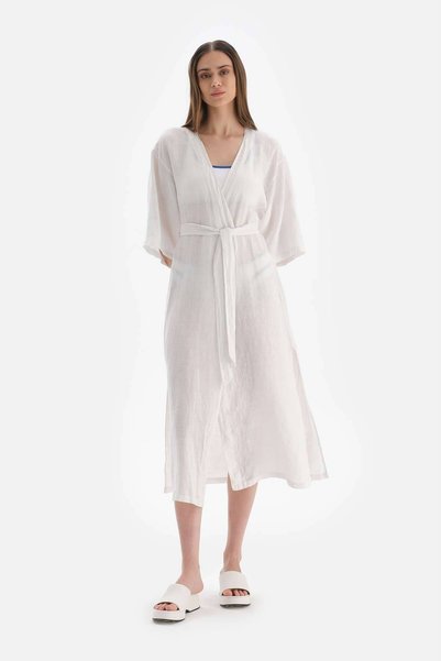 White Linen Long Kimono