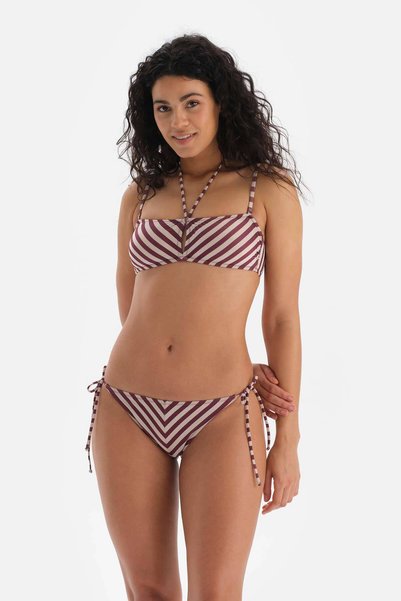 Burgundy Ecru Spaghetti Bikini Bottom