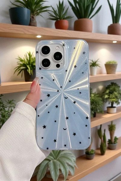 Apple iPhone 14 Pro Max Compatible Blue Starburst Pattern Glossy Silicone Case