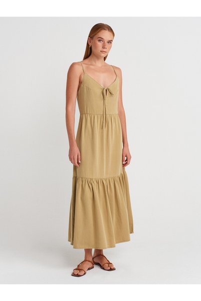 90575 Long Low-Cut Denim Dress-Cagla
