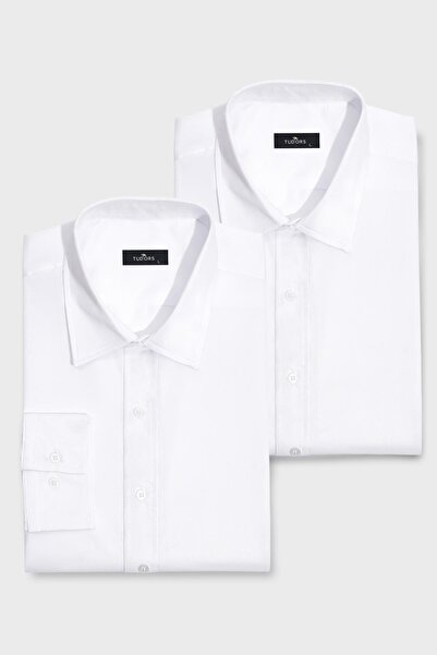 Пакет од 2 бели Slim Fit кошули за мажи за сите сезони лесни за пеглање кои овозможуваат удобност при потење