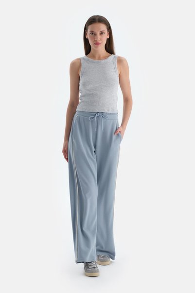 Light Blue Women's Modal Blend Trousers with Piping Detail