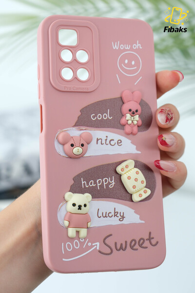Redmi 10 2022 Case Design Patterned Camera Protected Rabbit Pink Soft Silicone Cover