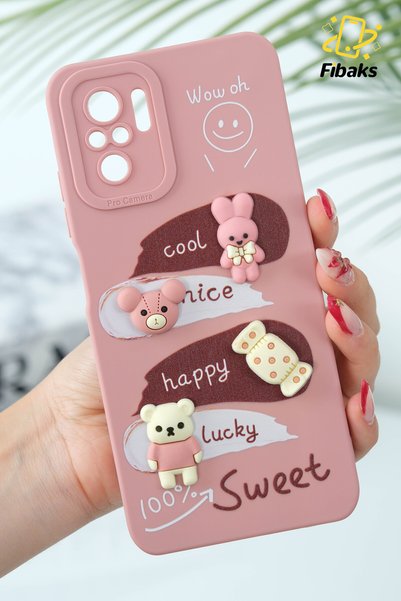 Redmi Note 10/10S Case Design Patterned Camera Protected Rabbit Pink Soft Silicone Cover