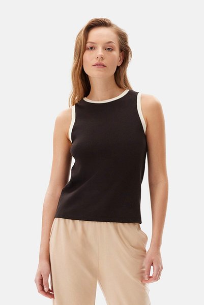 Black Tank Top with Contrast Garnish