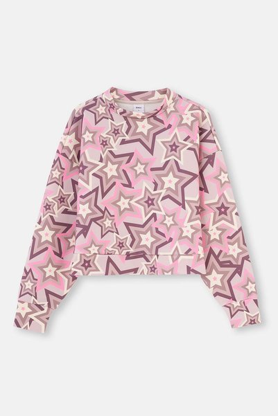 Multicolor Women's Stand-Up Collar Star Printed Scuba Sweatshirt