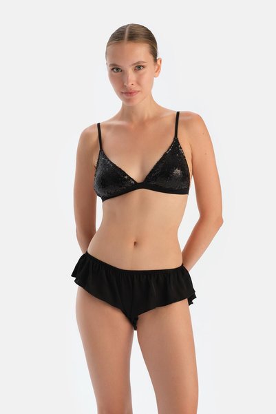 Black Frilly Brief Panties