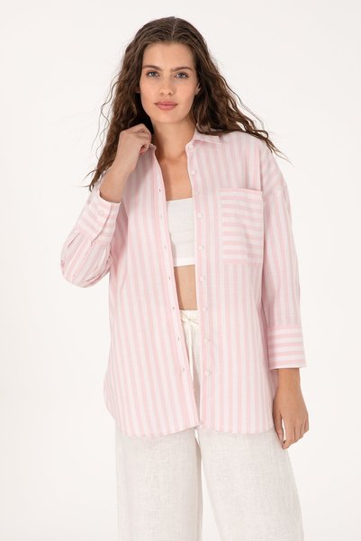 Women's Light Pink Striped Long Sleeve Shirt 50299426-Vr078