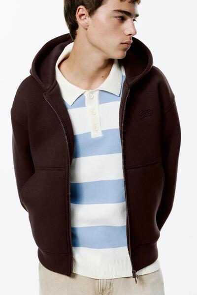 Hooded Sweatshirt with a Synthetic Rubber Fabric Look