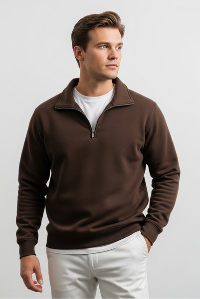 Men's Half Zipper Loose Brown Sweatshirt