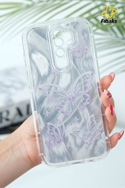 Redmi Note 8 Pro Case with Camera Protection, Shiny Hologram Butterfly Pattern, Shock Absorbing