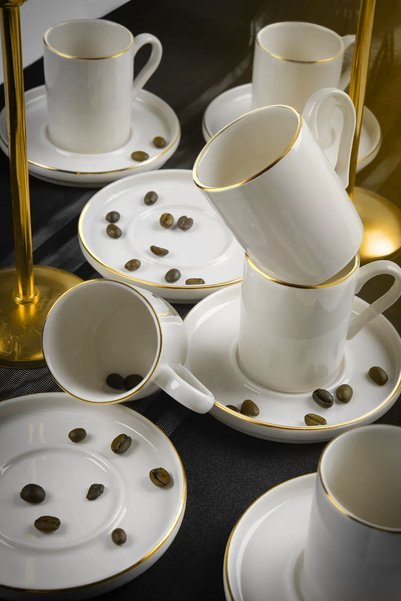 12 Pieces Stackable Gold Gilt Coffee Cup Set for 6 People - Coffee Cup Set 100ml