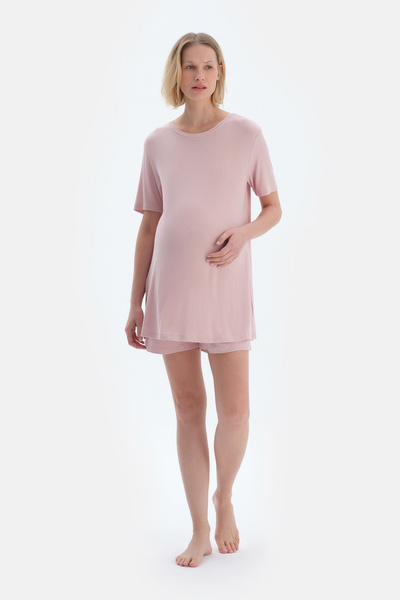 Light Pink Camisole Maternity T-Shirt Shorts Pajama Set