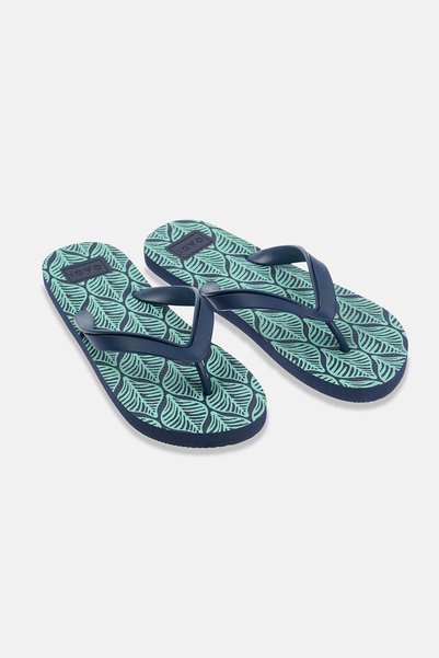 Navy Blue Leaf Patterned Flip Flops