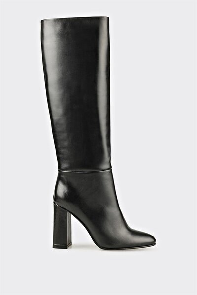 Black Leather Women's Heeled Boots