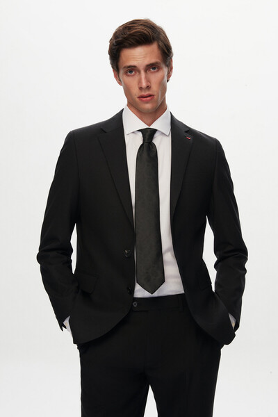 Ds Damat Slim Fit Black Plain Suit
