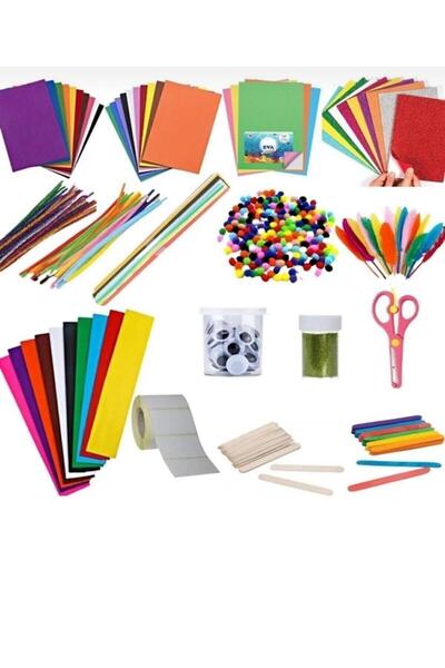 Kindergarten Activity Set Chenille - Pompom - Moving Eye - Eva Felt - Colorful Feather - Scissors - Tongue Stick