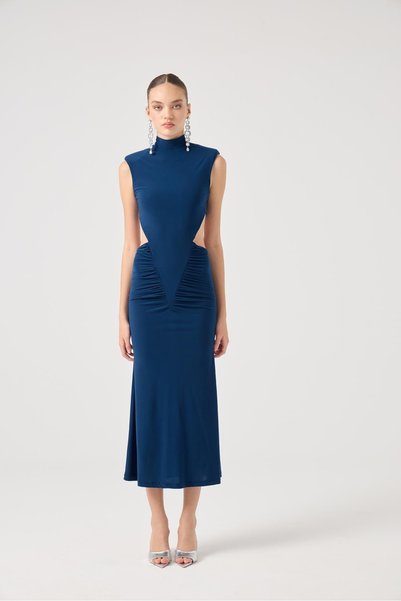 Turtleneck Low Waist Long Zuzana Dress Blue