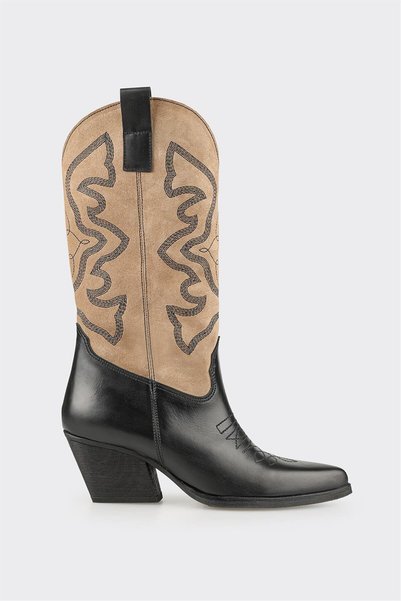 Beige Leather Women's Western Boots