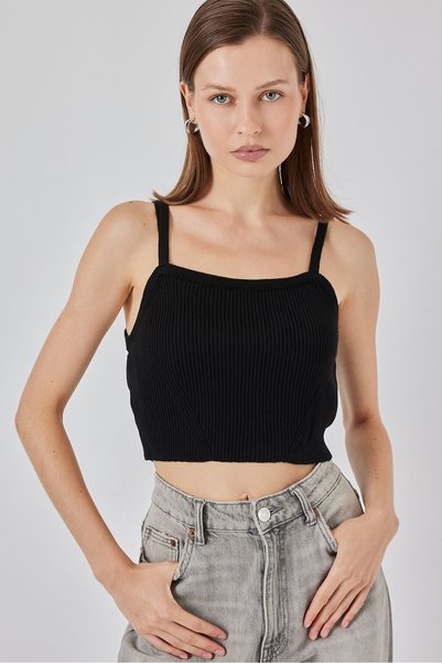 Women's Strappy Crop Top Blouse 15934 - Black