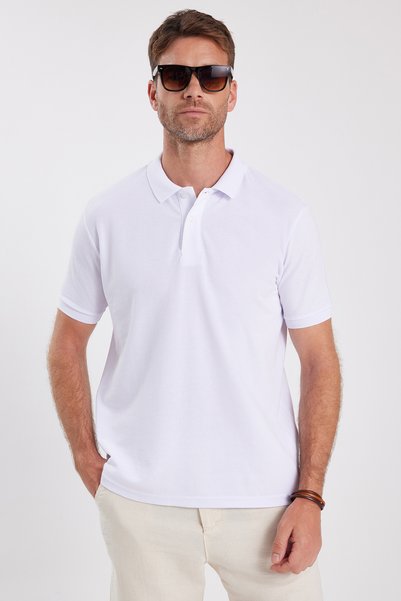 Men's Regular Fit Comfortable Cut Cotton Soft Textured Cool Fabric Plain White Polo Collar T-Shirt