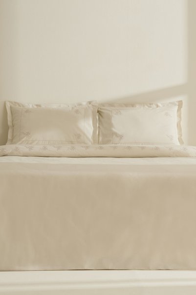 Rayas 100% Cotton Embroidered Double Duvet Cover Set Beige