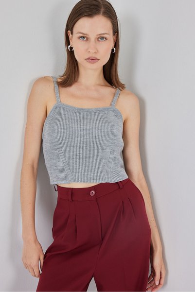 Women's Strap Crop Top Blouse 15934 - Gray