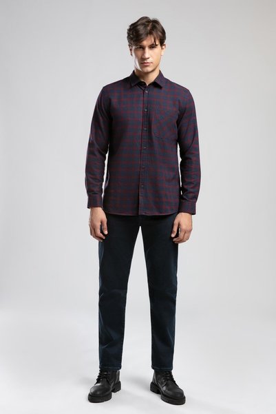 Shaw men's woven shirt burgundy-navy checkered