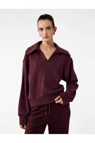 Regular Fit Three Thread Long Sleeve Polo Neck Sweatshirt