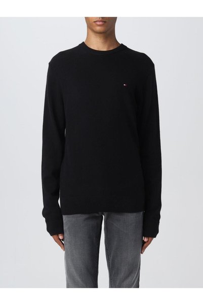 Men's Brand Logo Cotton Casual Black Sweater Mw0Mw28046 Bds