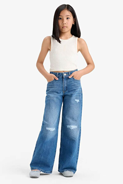 Wide Leg фармерки со искинати детали со широки ногавици за девојчиња E5882A825AU