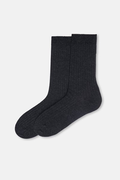 Anthracite Men's Wool Blend Thin Rib Socks