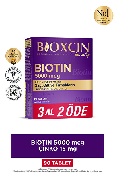 Biotin 5000 Mcg 90 таблети витамин за коса и нокти (со додаток на цинк)